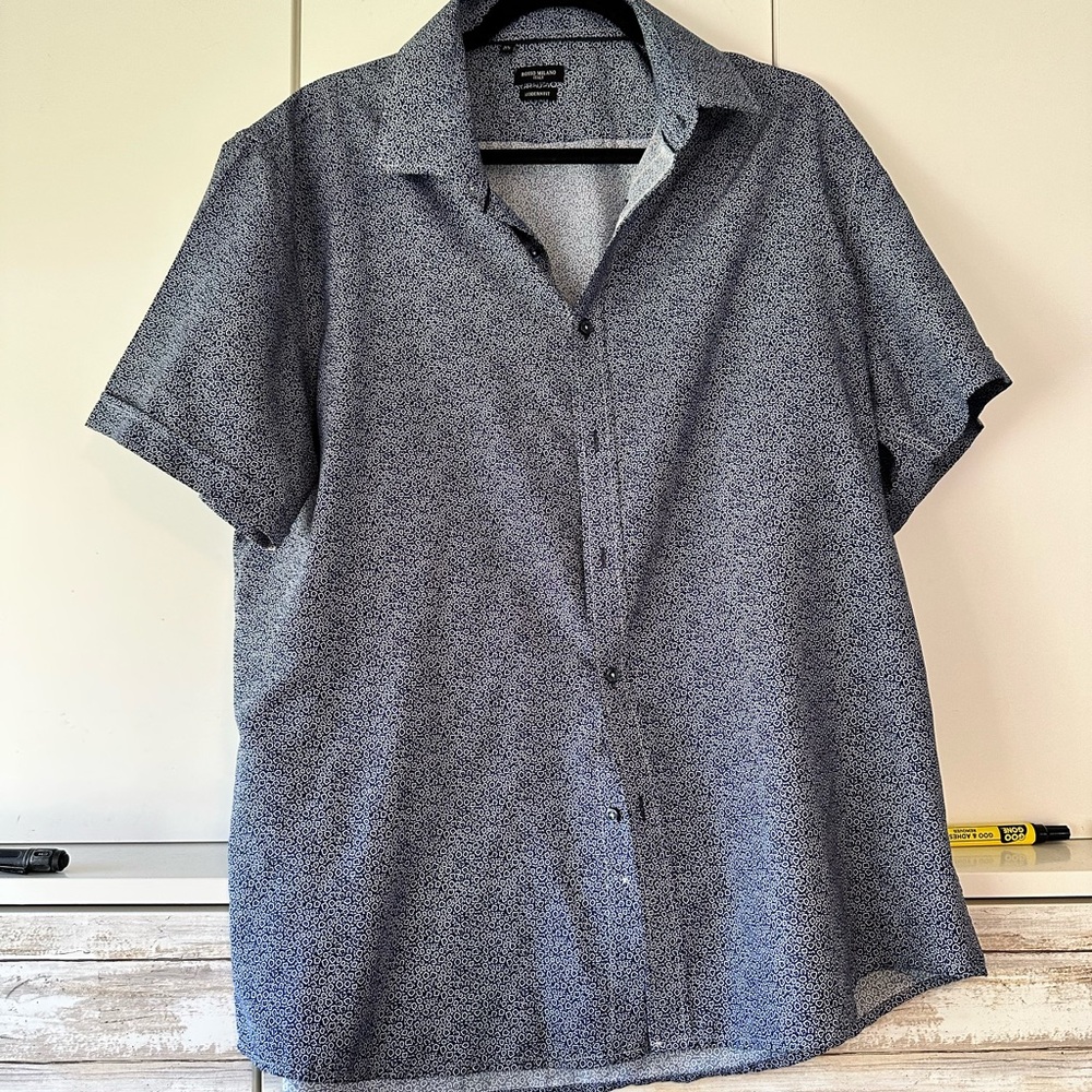 💙 Rosso Milano Italy Modern Fit Short Sleeve Button Up Shirt XL 17.5